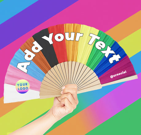 Custom Pride Clack Festival Fan for LGBTQ Rainbow Pride Color with Personalized Text for Bulk Wholesale