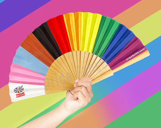 Custom rainbow fan for LGBTQ Pride made by Pride Fans® Pride rainbow festival hand fan 